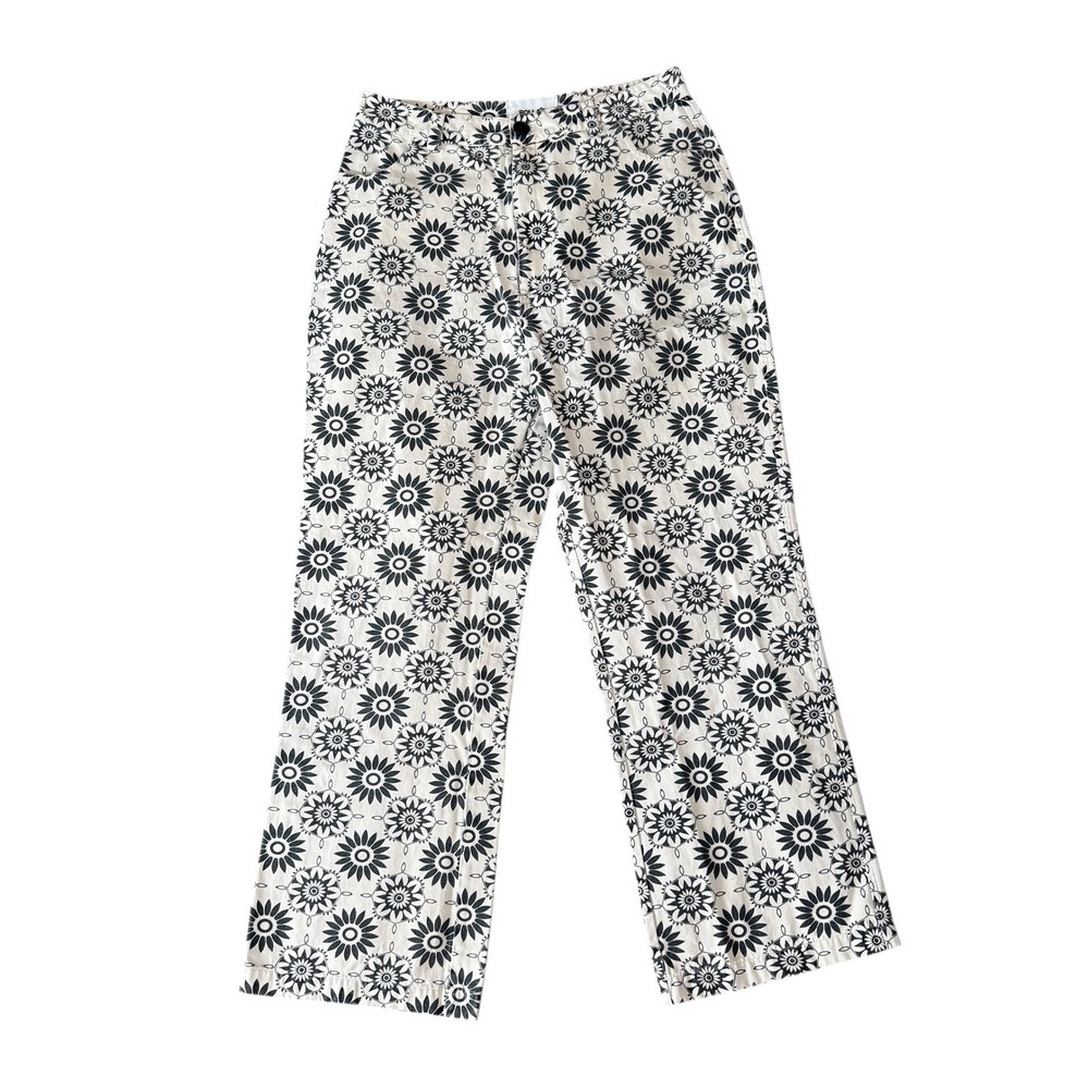 ROLLAS Retro Plaza Cream Floral Crop Pants Daisy Print High Rise Women Size 10‎